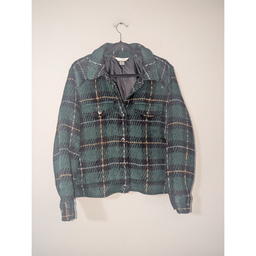 XL Christopher & Banks Green Houndstooth Snap Button Jacket